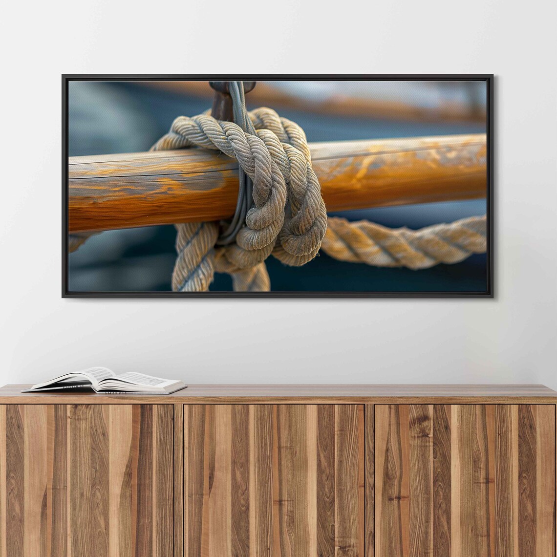 Sailors Rope Knot Wrapped Around Wooden Rail Close Up Nautical Poster