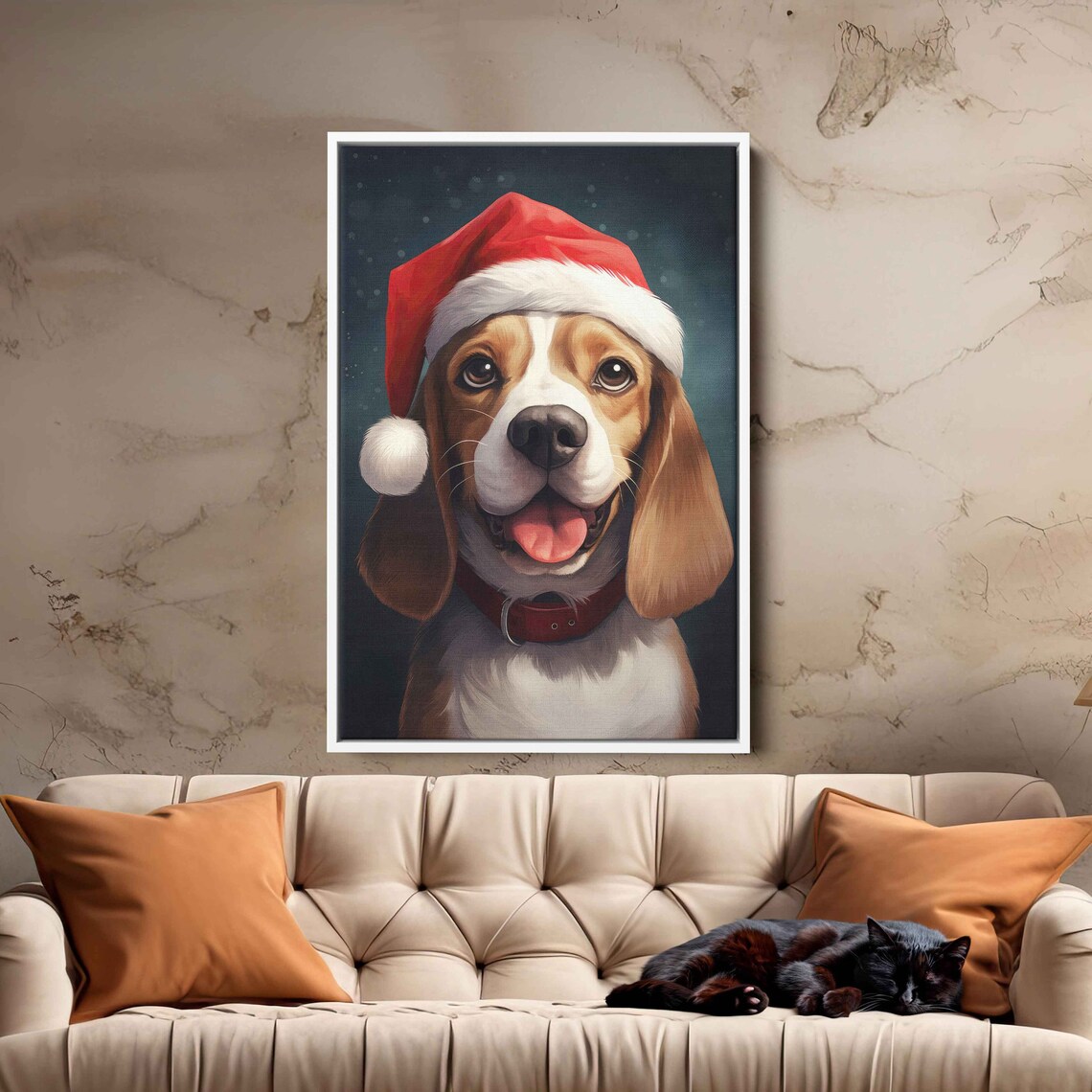 Happy Beagle Wearing Santa Hat Smiling Christmas Portrait Poster - Image 3