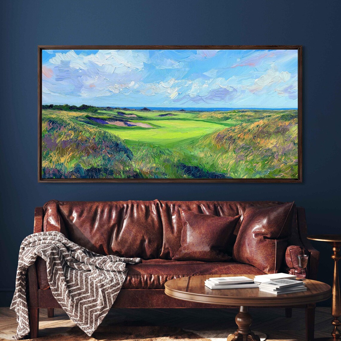 Links Golf Course Through Dunes To Ocean Coastal Painting Poster - Image 3