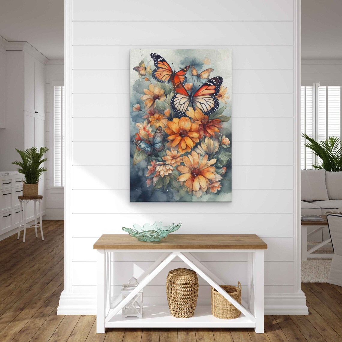Monarch Butterflies With Orange Flowers Watercolor Painting Art Poster - Image 2