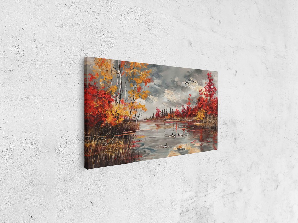 Tranquil Autumn Pond Ducks Swimming Fiery Foliage Lake Scene Poster - Image 4