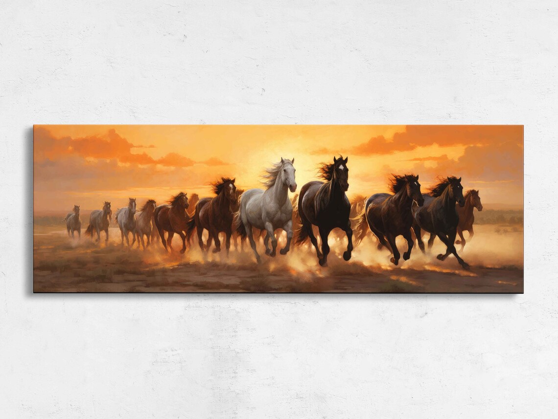 Herd of Wild Horses, Desert Oil-Painting Art Print