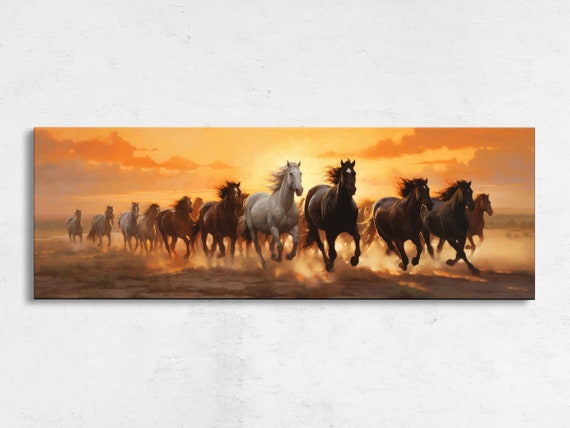 Herd of Wild Horses, Desert Oil-Painting Art Print
