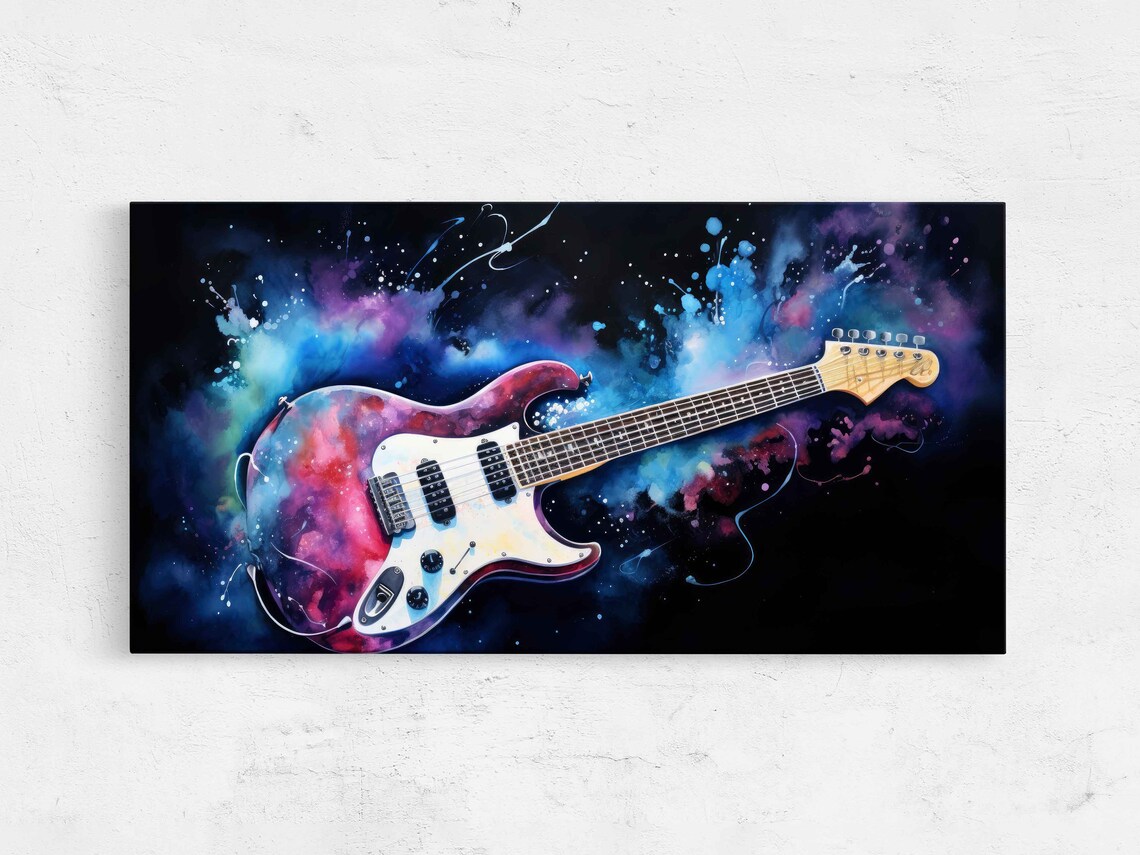Guitar In Space Watercolor Painting