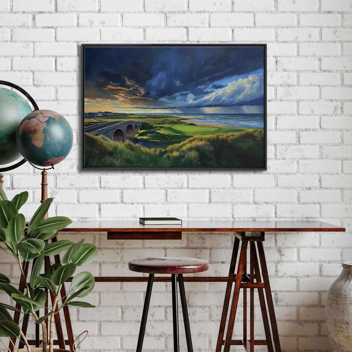 St Andrews Old Course Swilcan Bridge Stormy Sky Golf Painting Poster - Image 3