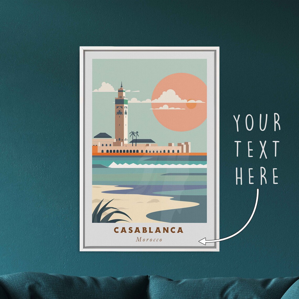 Casablanca Morocco Hassan II Mosque Beach Big Sun Sunset Poster