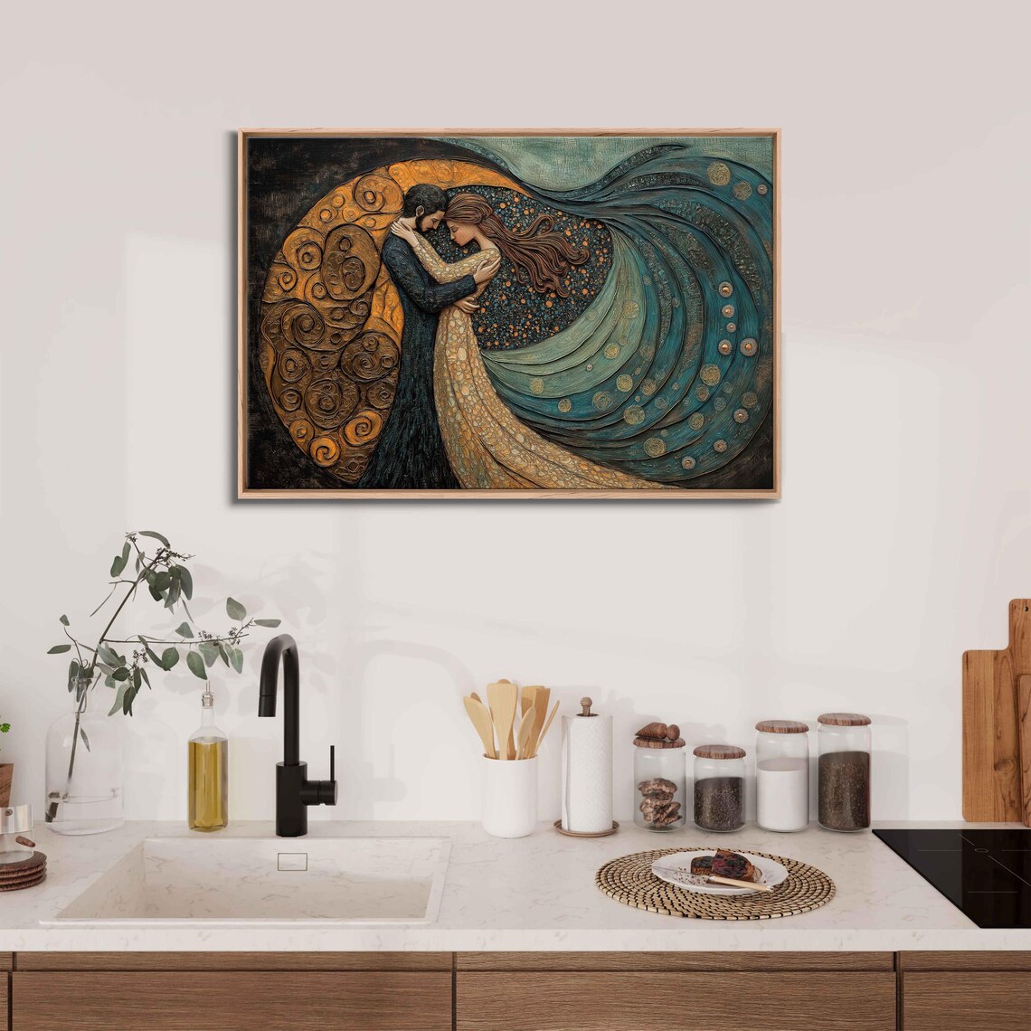Couple Embraced, Ornamental Love Art Print