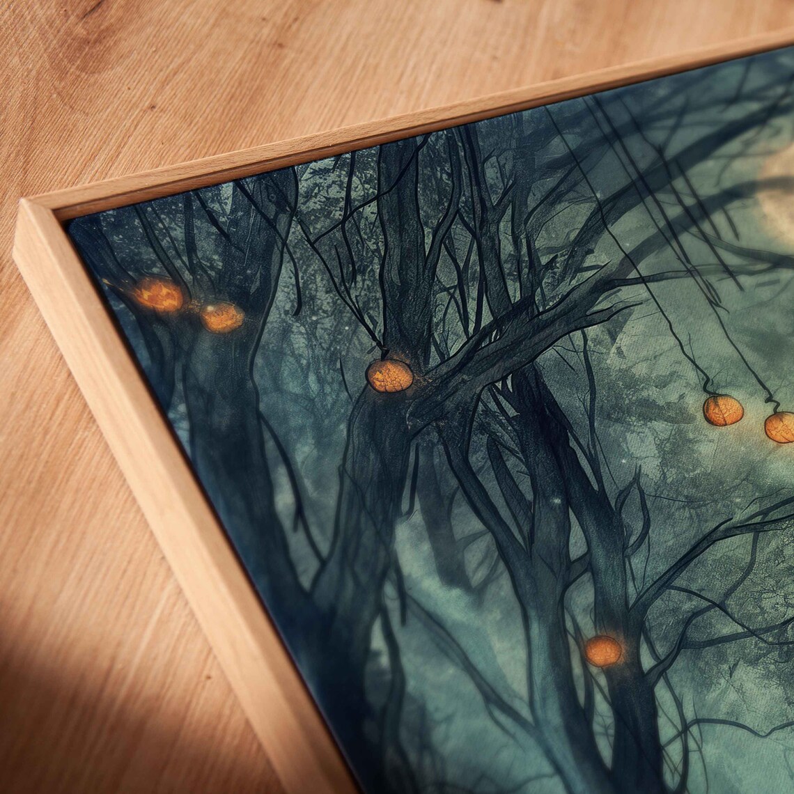 Moonlit Forest Path Hanging Glowing Jack O Lanterns Night Halloween Print - Image 2