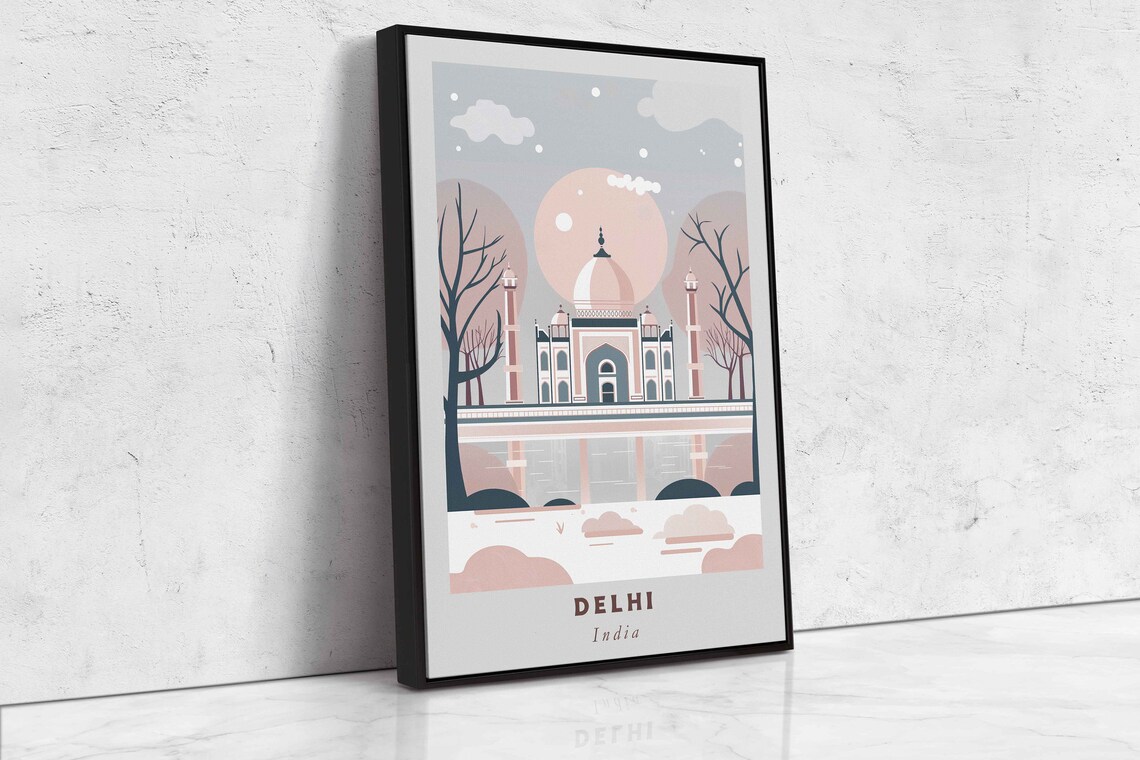 Delhi India Minimalist Mughal Domed Monument Flat Art Travel Poster - Image 2