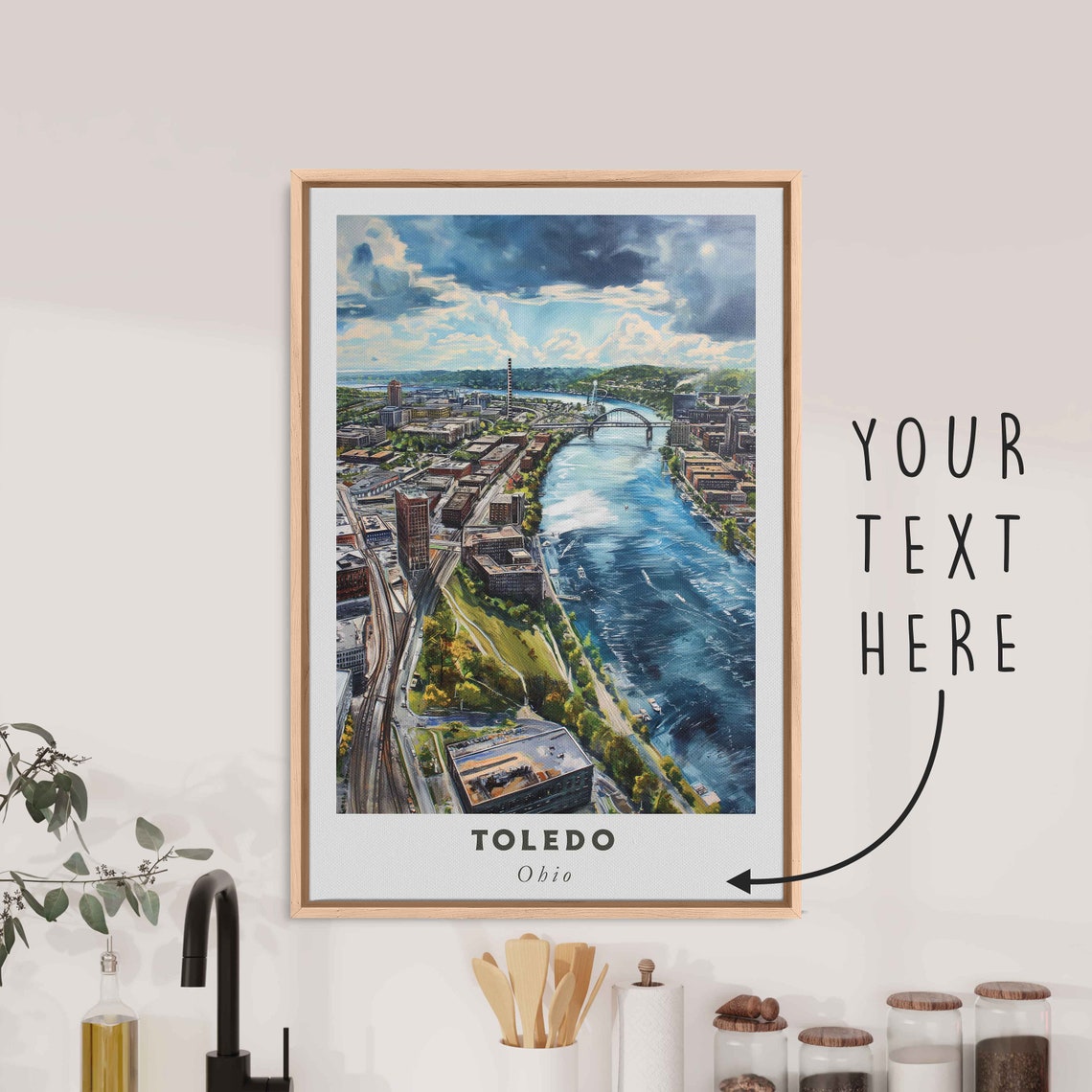 Toledo Ohio Maumee River Aerial Bridge Cityscape Cloudy Sky Poster