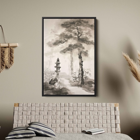 Japanese Watercolor Path Painting Minimalist Wall Art Tree Painting Print Ready To Hang