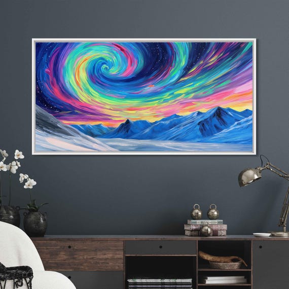 Stunning Northern Lights In Sky Over Snowy Landscape Acrylic Wall Art Print Van Gogh Inspired Starry Night Sky Ready To Hang