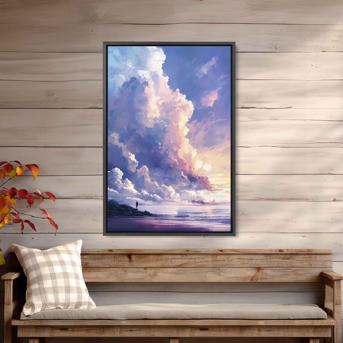 Pastel Cloud Tower Calm Purple Sea Lone Figure Dreamy Coastal Sky Wall Poster - Image 3