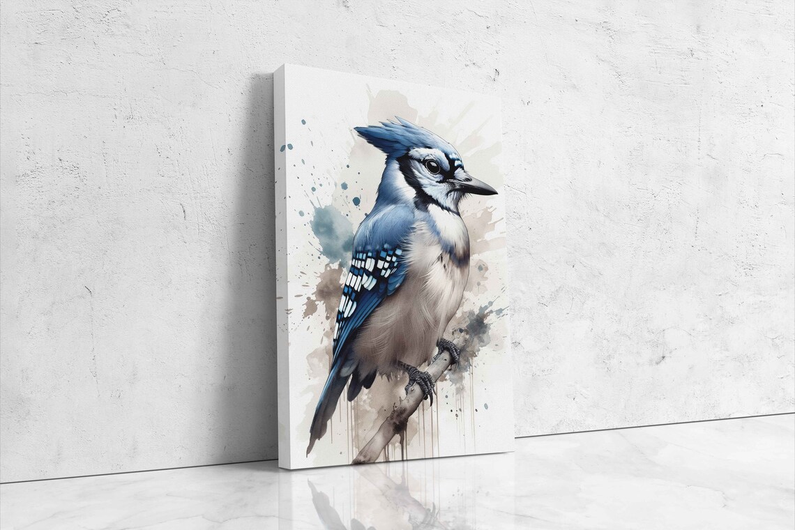 Blue Jay Perched On Branch Watercolor Painting Bird Art Poster - Image 4