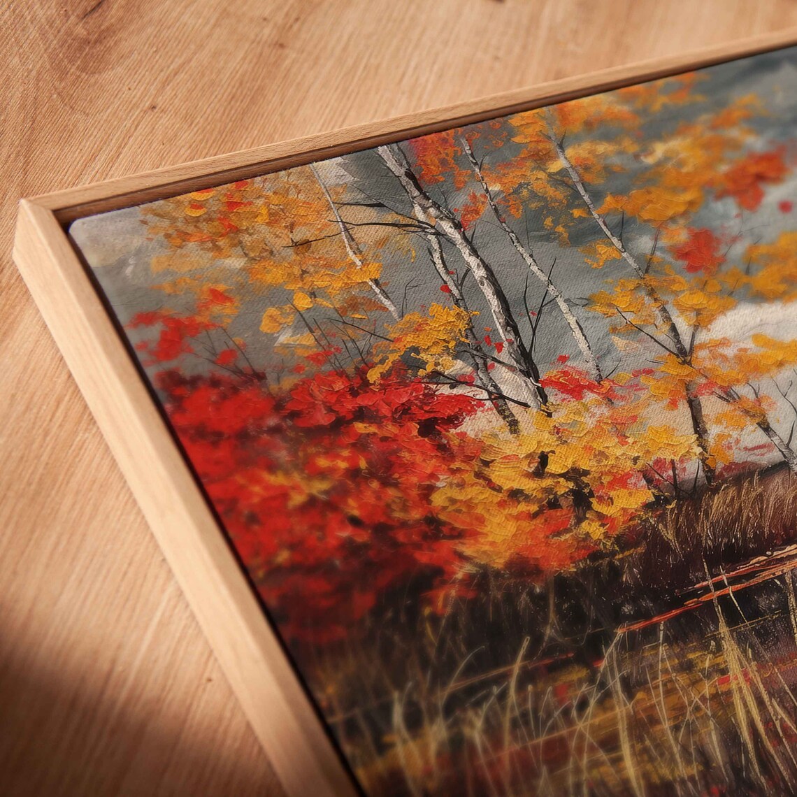 Tranquil Autumn Pond Ducks Swimming Fiery Foliage Lake Scene Poster - Image 2