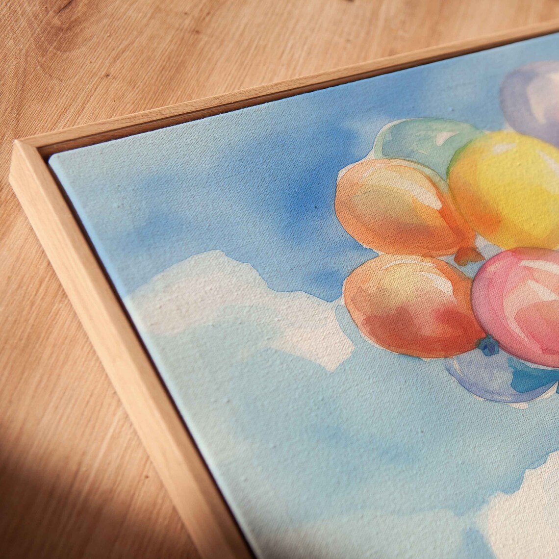 Teddy Bear Floating With Colorful Balloons Pastel Watercolor Kids Poster - Image 2