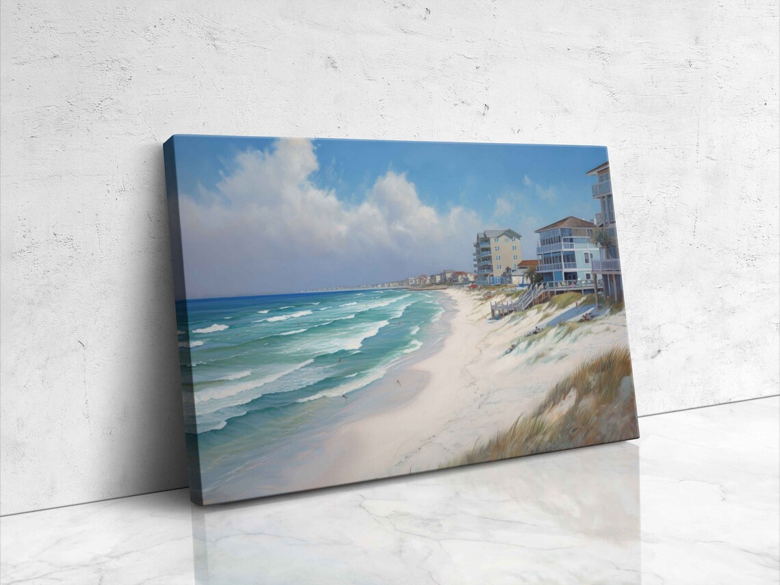 Navarre Beach Florida White Sand Shoreline Beach Houses Ocean Waves Poster - Image 4