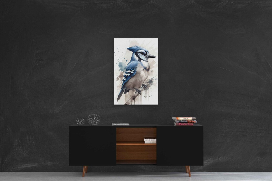 Blue Jay Perched On Branch Watercolor Painting Bird Art Poster - Image 2