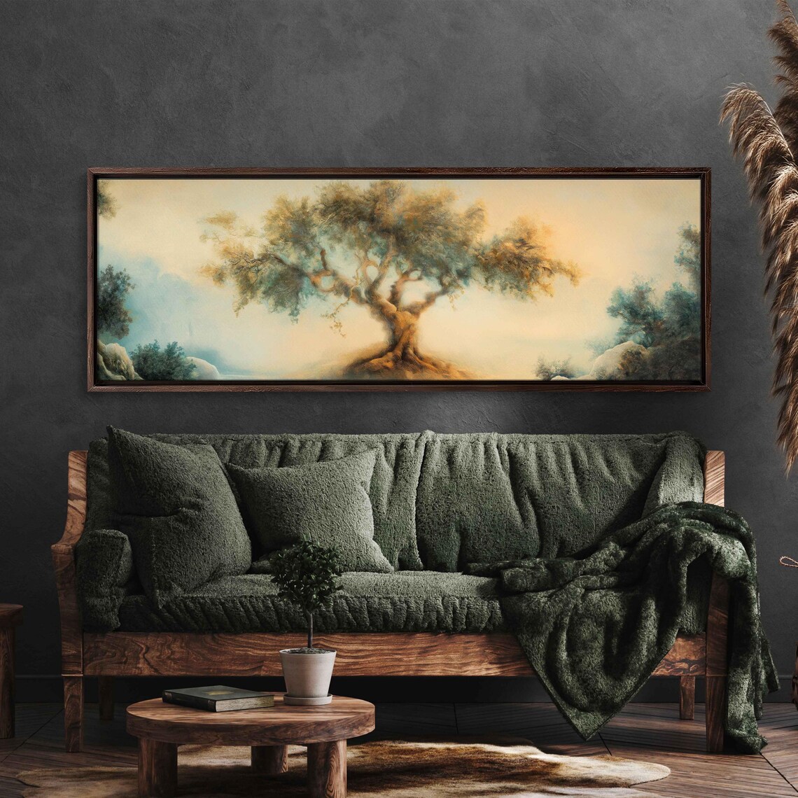 Golden Tree Of Life Misty Pastel Earthy Panoramic Nature Art Poster