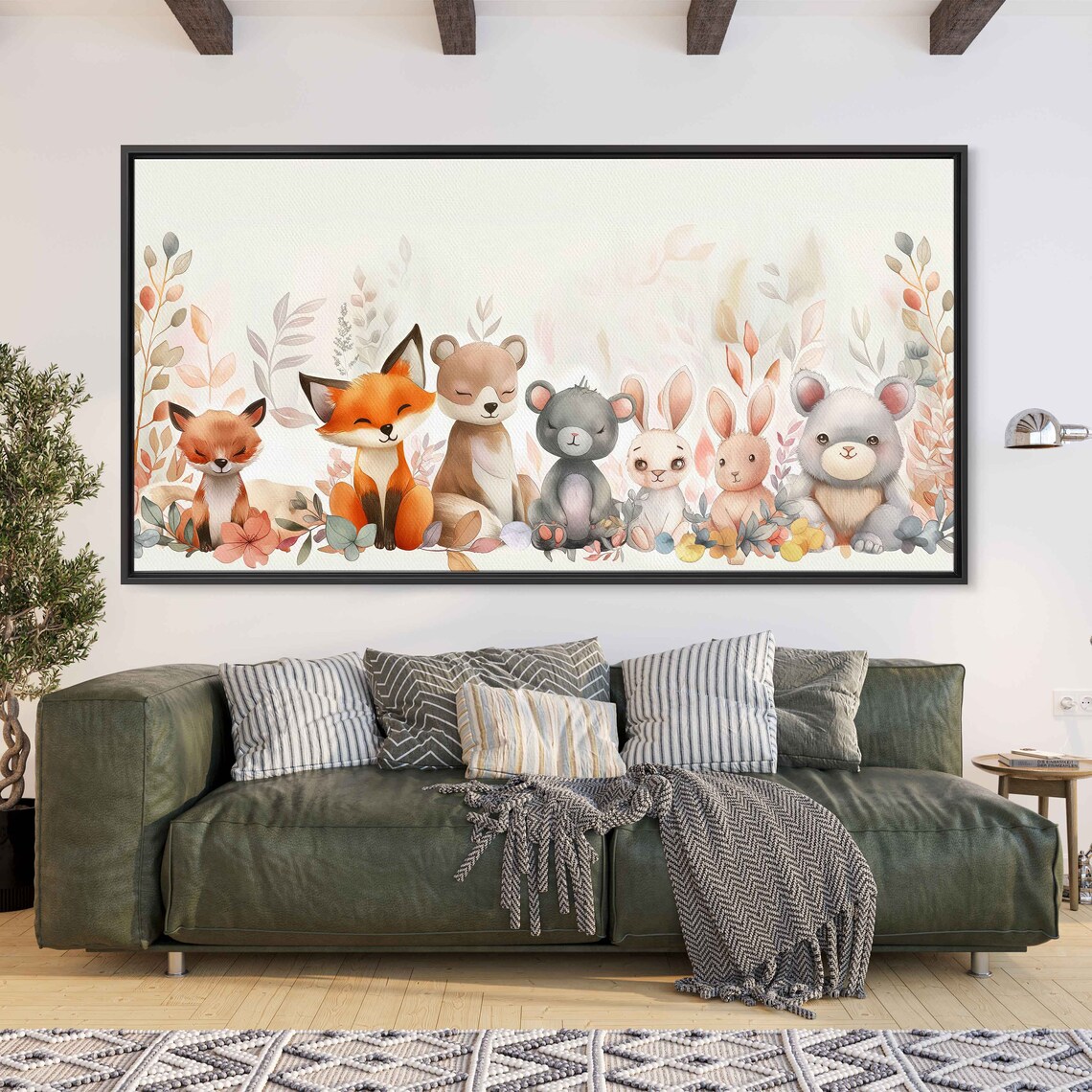 Adorable Baby Animals Lined Up Row Watercolor Nursery Wall Art Print - Image 3