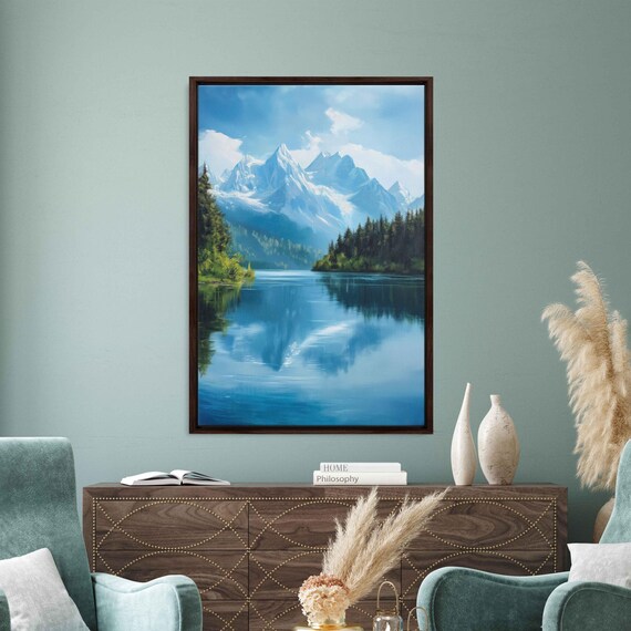 Serene Swiss Alps Reflections Wall Art Print Oil Painting Pristine Lake Blue Waters Nature