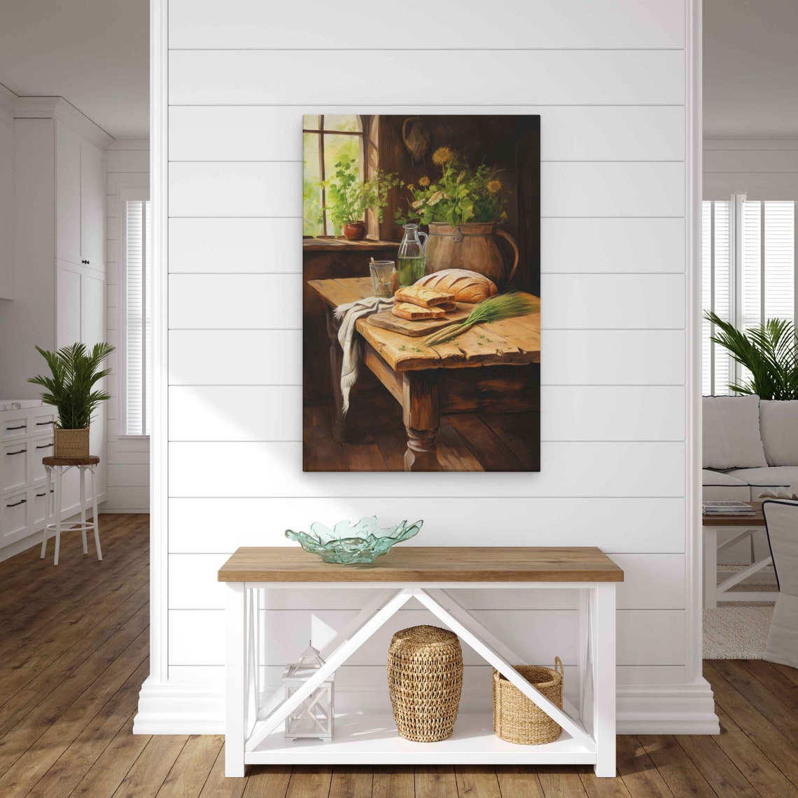 Rustic Bread Loaf Still Life Farmhouse Kitchen Table Vintage Art Print - Image 3
