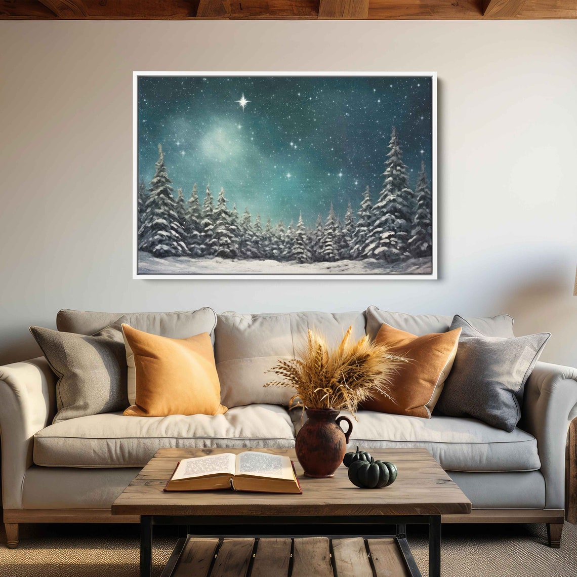 Silent Snowy Pine Trees Starry North Star Winter Night Poster - Image 4