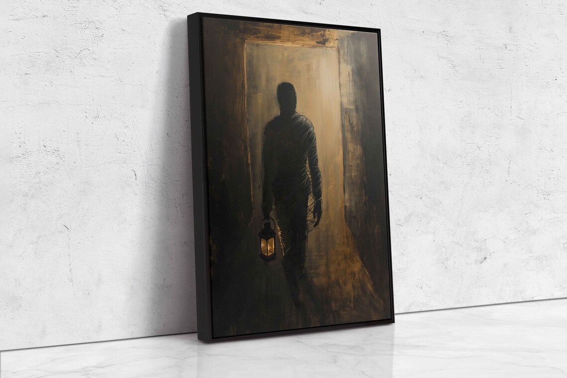Mummy Holding Lantern Walking Dark Corridor Spooky Halloween Art Print - Image 4