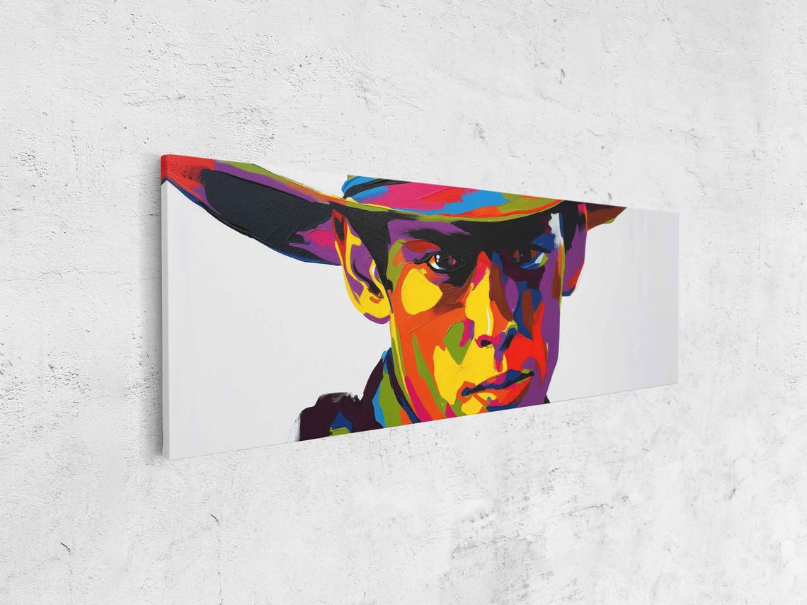 Pop Art Cowboy Face Rainbow Color Blocks Panoramic Wall Poster - Image 4
