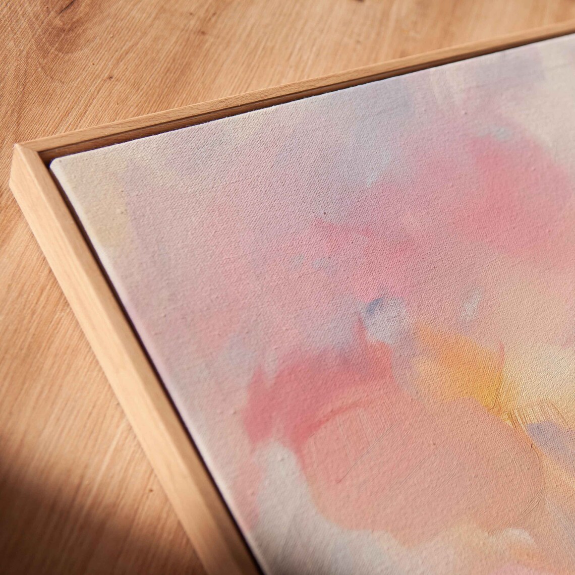 Pink Peach Blue Pastel Swirls Wide Abstract Modern Painting Poster - Image 2