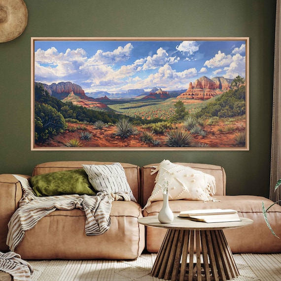 Sedona Arizona Red Rock Buttes Broad Landscape Wall Art Print Western Painting Canyon Gorge Ready To Hang
