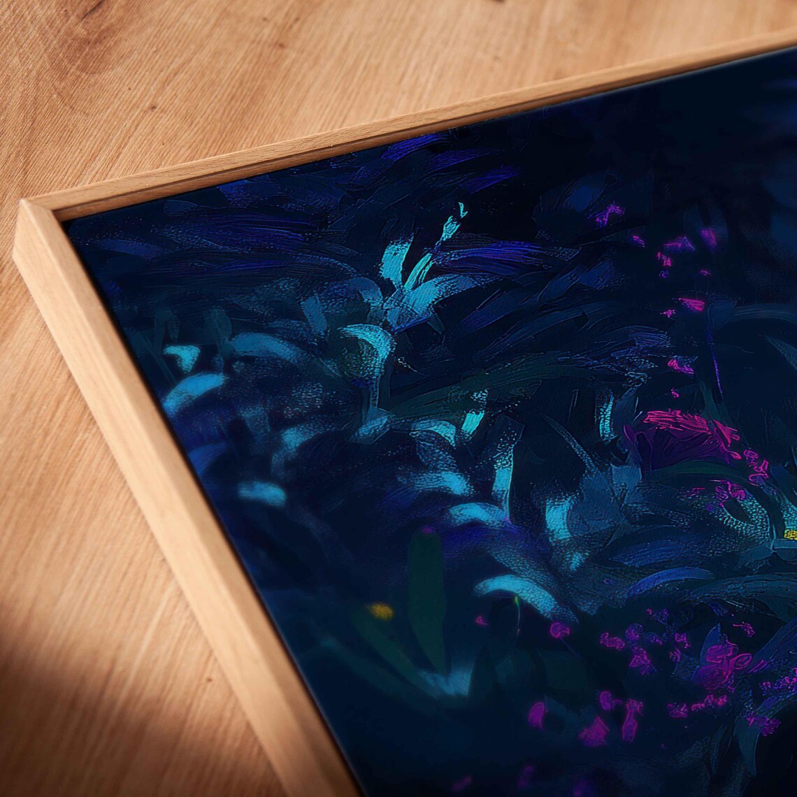 Glowing Neon Flower Garden Electric Blue Night Blooms Art Poster - Image 2