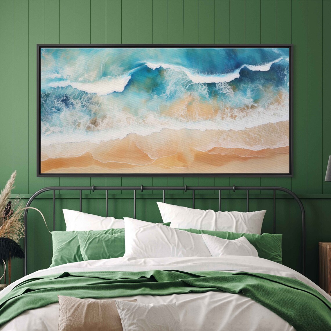 Aerial Beach Waves Crashing White Foam Soft Turquoise Sea Panoramic Poster - Image 3