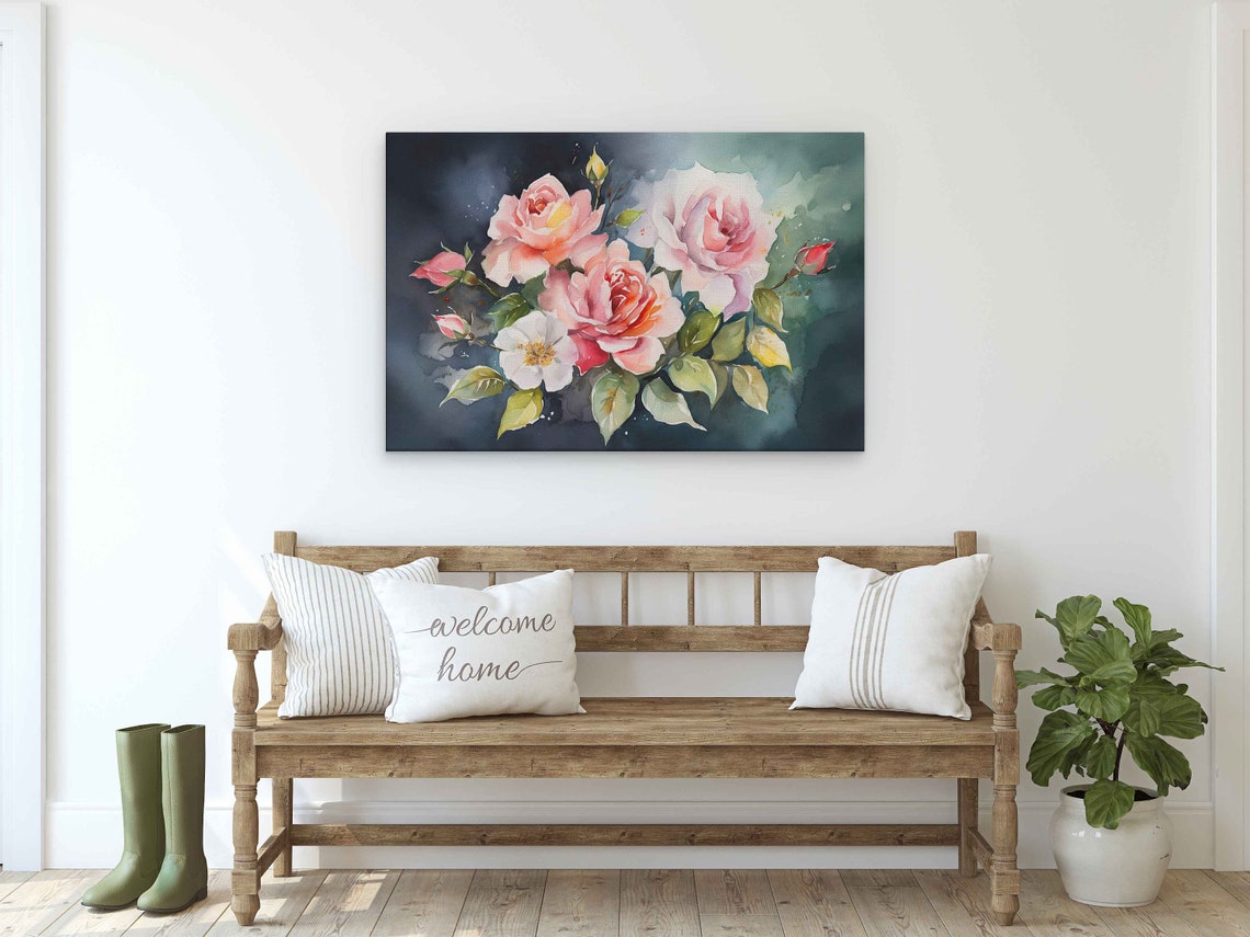 Roses Watercolor Painting On Print Ready To Hang Mothers Day Gift - Image 2