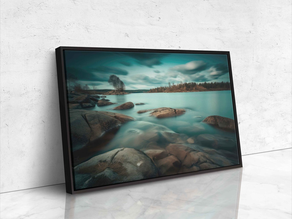 Foggy Lake Hdr Landscape Photography High Resolution Framed Print Ready To Hang - Image 4