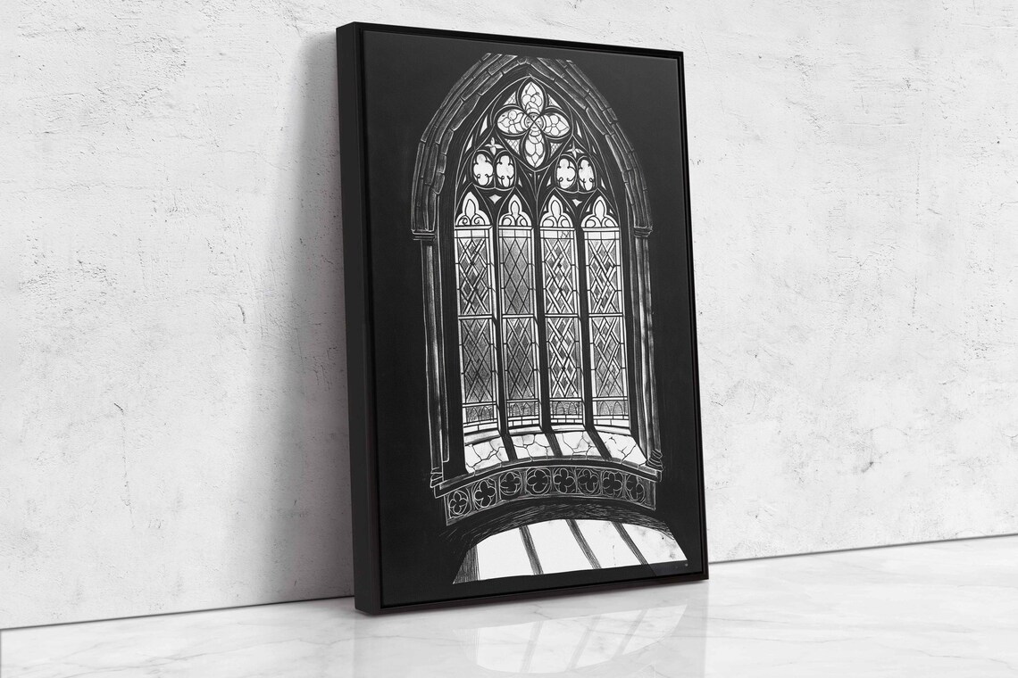 Gothic Arched Window Leaded Glass Dark Tracery Ink Halloween Wall Poster - Image 4