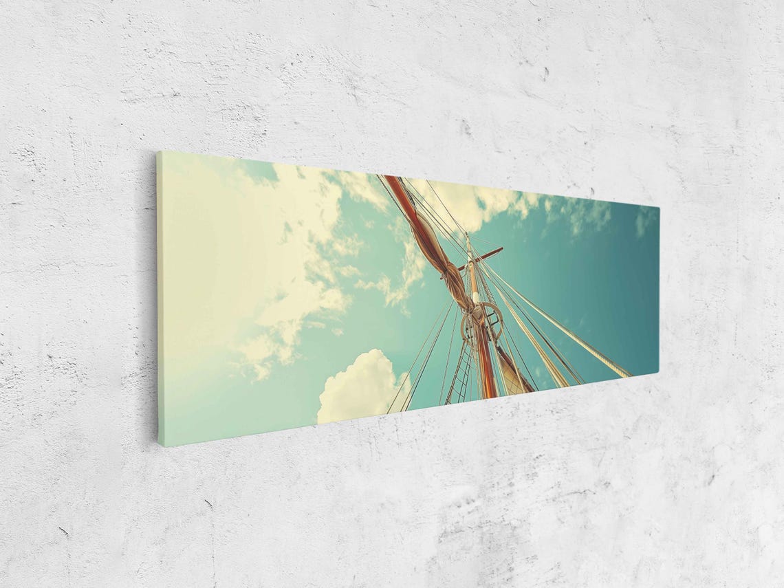 Tall Ship Mast Against Bright Teal Sky Dramatic Sailing Poster Print - Image 4