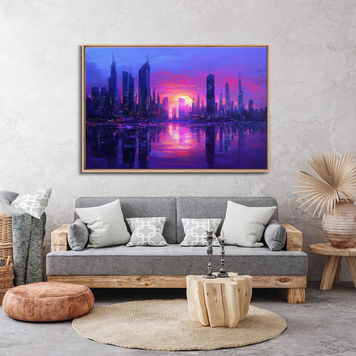 Futuristic City Skyline, Vibrant Sunset Reflection - Image 3