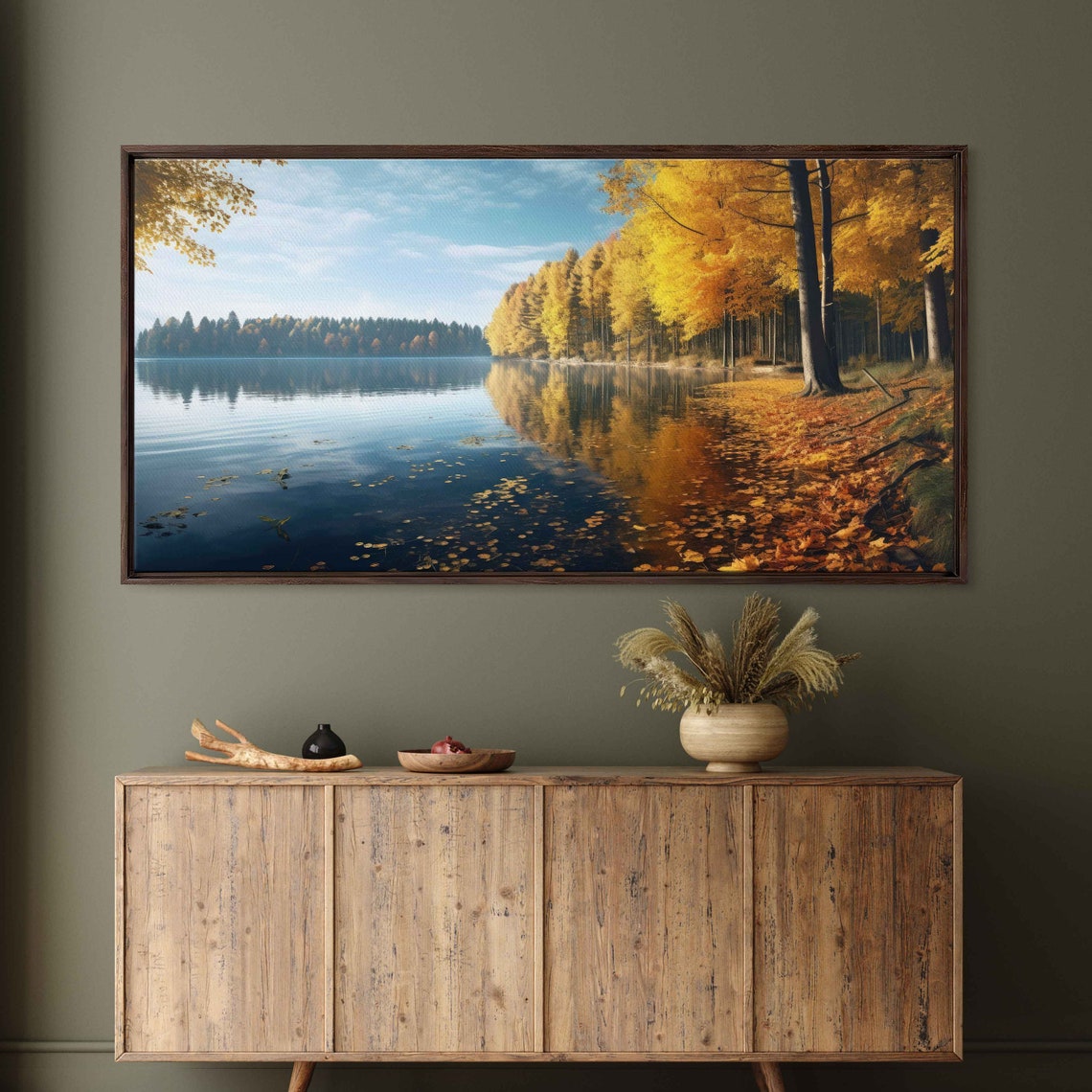 Peaceful Autumn Lake Golden Trees Mirror Reflection Fall Poster
