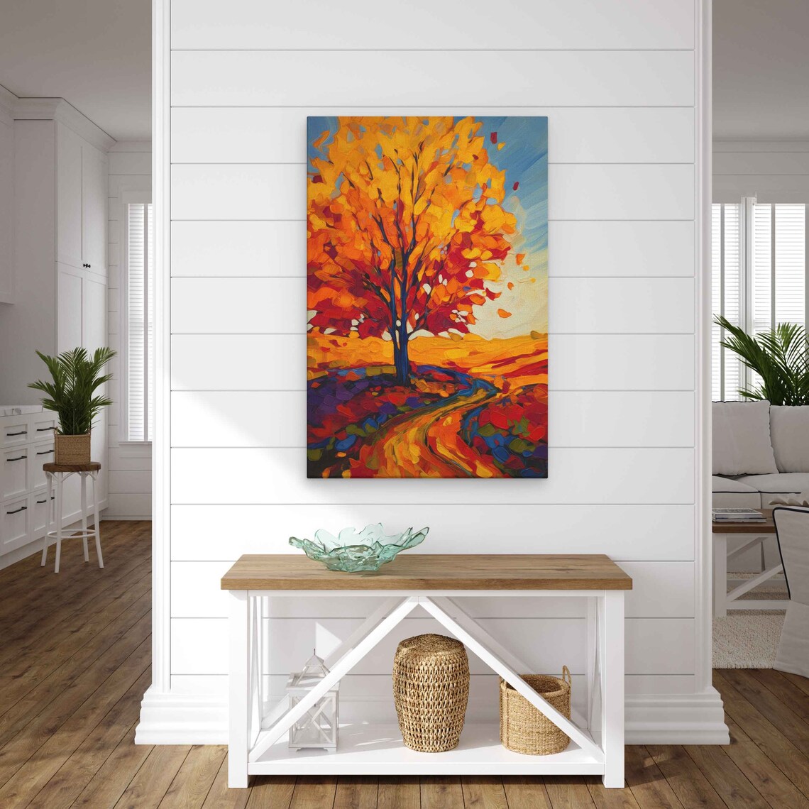 Autumn Tree Palette Knife Painting Fiery Orange Fall Road Art Poster - Image 2