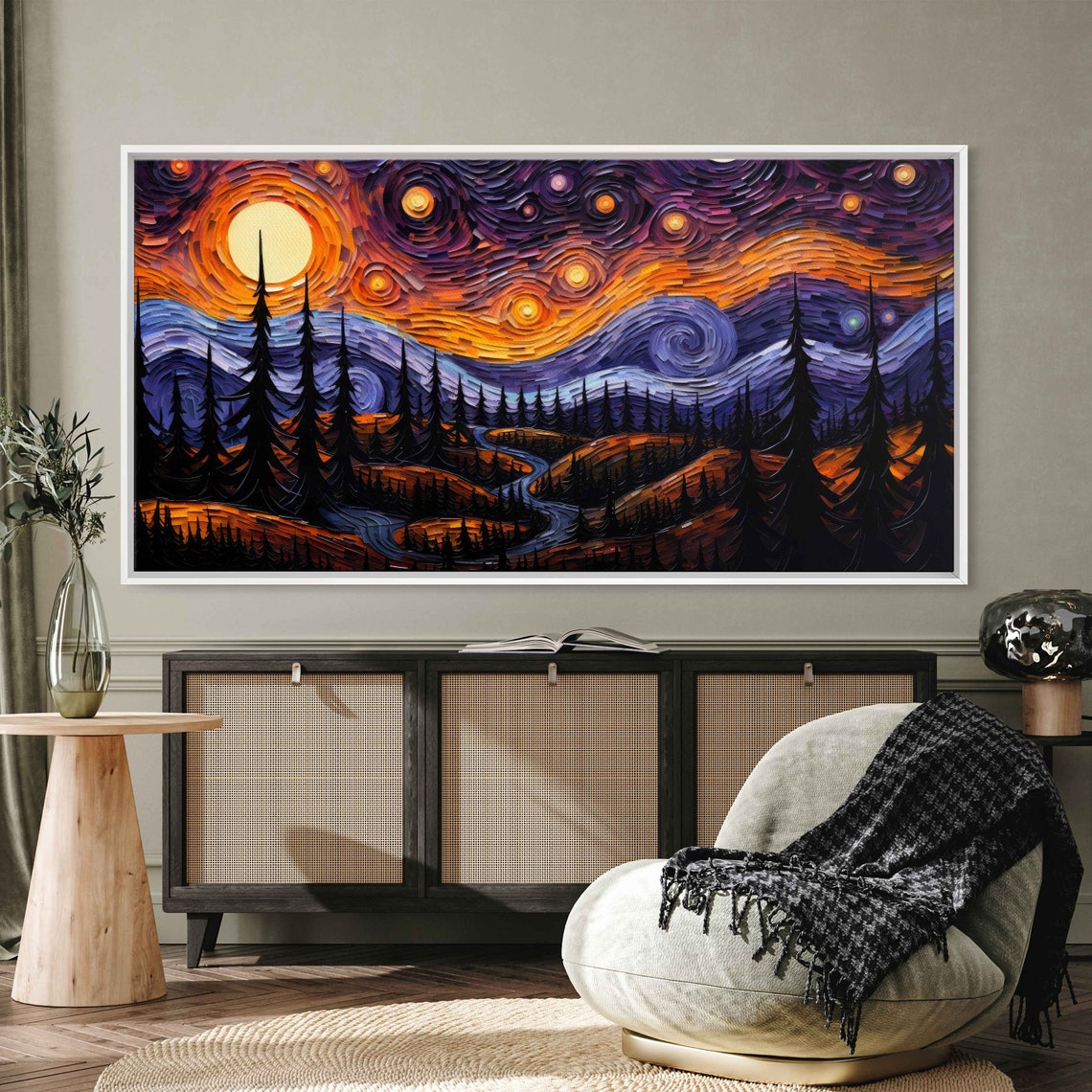 Starry Night Van Gogh Inspired Halloween Wall Art Print Spooky Woods Ready To Hang - Image 3