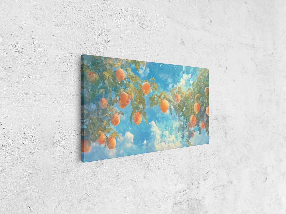 Ripe Peaches on Green Branches Under a Bright Blue Summer Sky Poster - Image 4