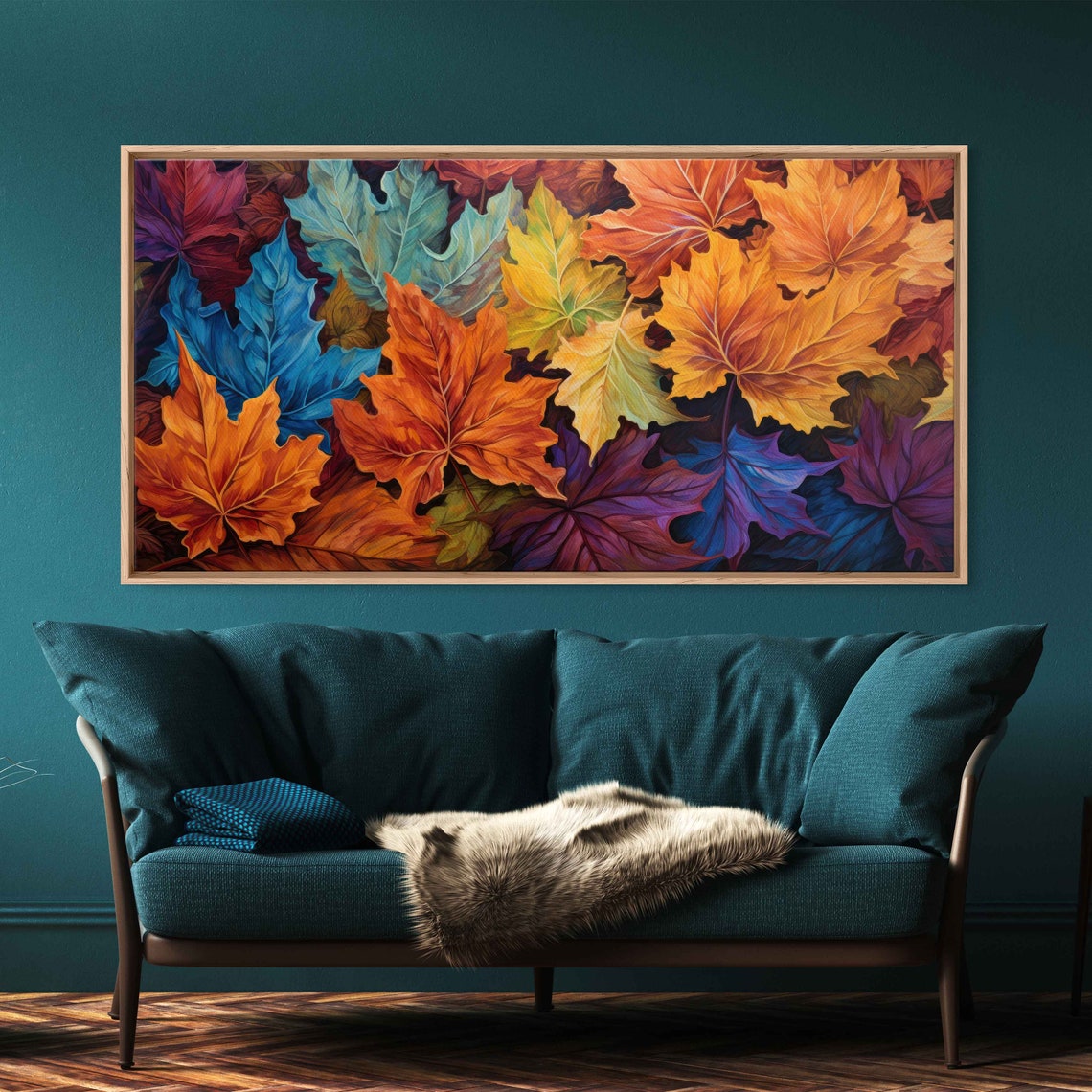 Autumn Maple Leaves Rainbow Colors Fall Foliage Panoramic Wall Art - Image 2