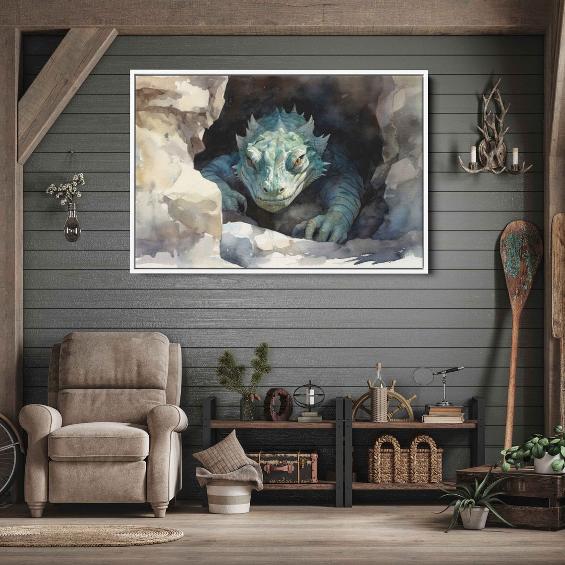 Basilisk Emerging From Cave Watercolor Mythical Serpent Dragon Print - Image 3