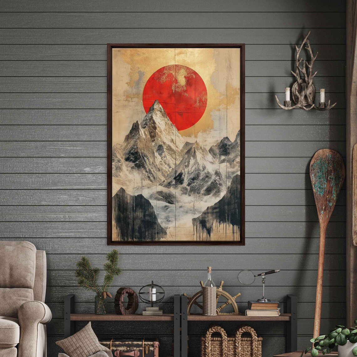Surreal Snow Capped Mountains, Gold Leaf Collage