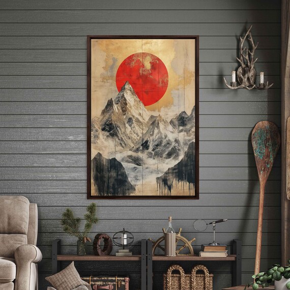 Surreal Snow Capped Mountains, Gold Leaf Collage