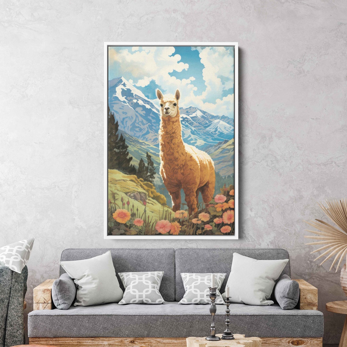 Cute Alpaca In The Andes Watercolor Painting Framed Wall Art Print Ready To Hang - Image 2