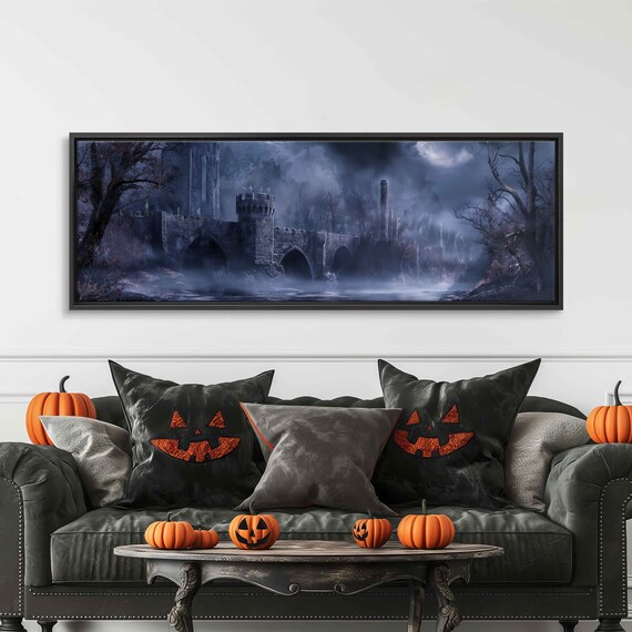 Ruined Castle Stone Bridge Foggy Night Dark Gothic Landscape Print