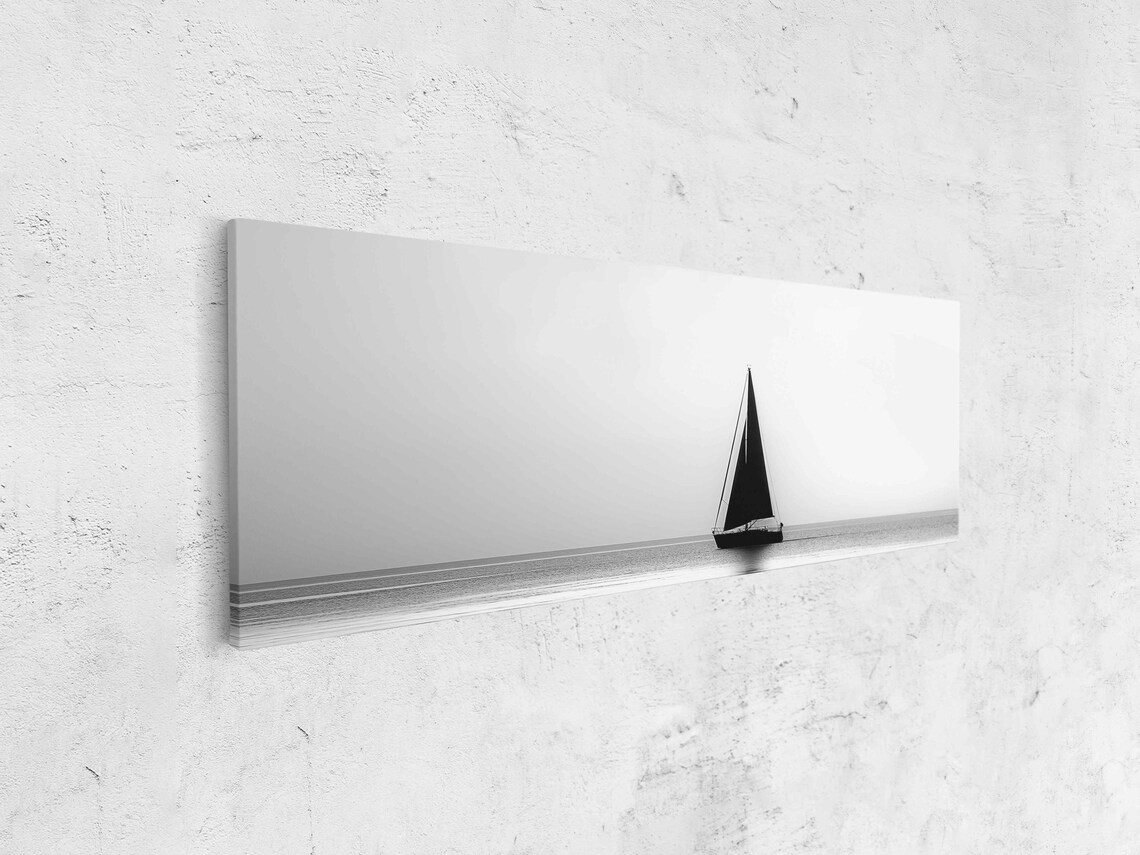 Black And White Sailboat Silhouette Minimalist Calm Ocean Poster - Image 4