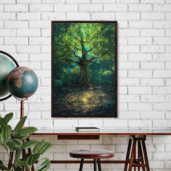 Magical Enchanted Tree In Ethereal Sanctuary Wall Art Print Fantasy Art Glowing Tree Art Magical Woods Ready To Hang